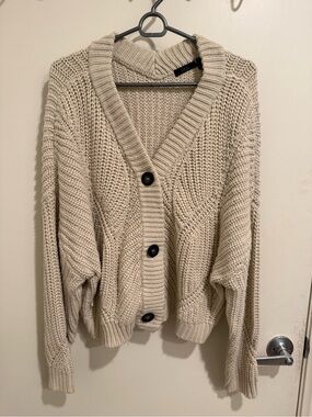 RDI Chunky Knit Button-Front Cardigan - Cream